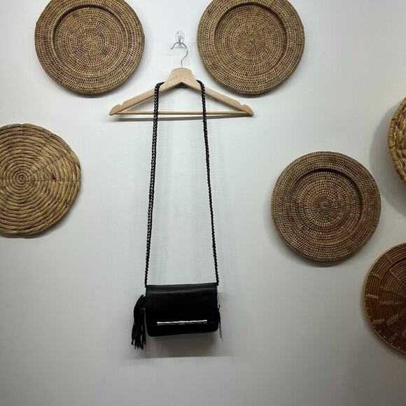 NEW $228 Aimee Kestenberg Black Chain Fringe Tassel Leather Crossbody Purse Bag - Picture 1 of 9